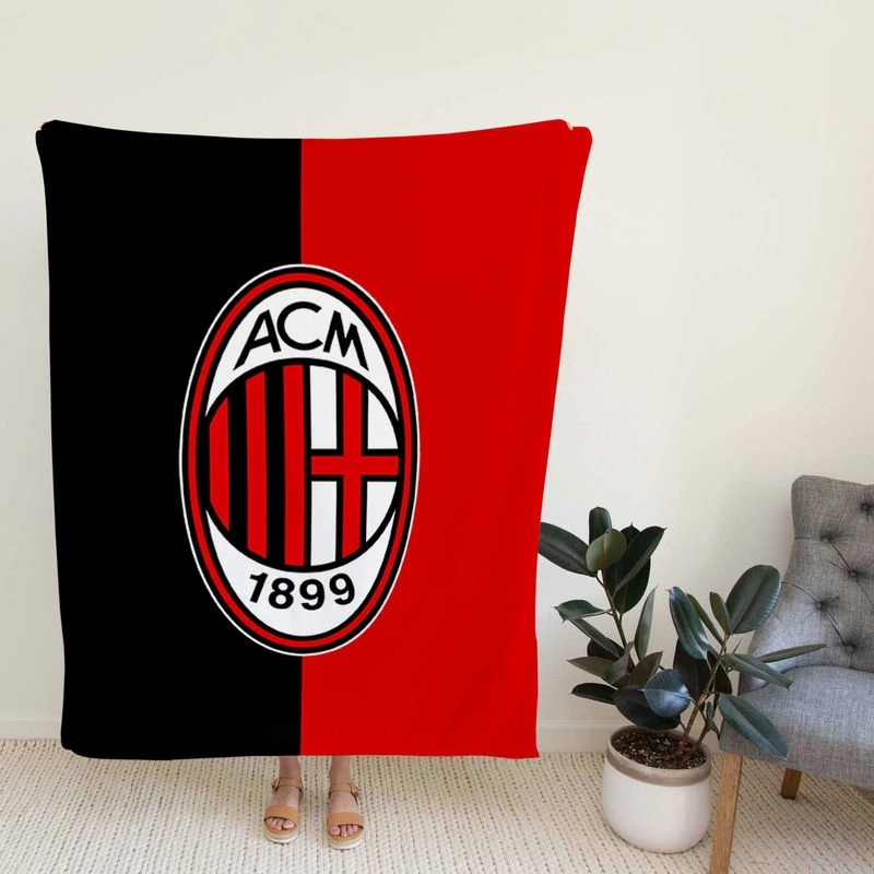 AC Milan Black and Red Football Club Logo Fleece Blanket