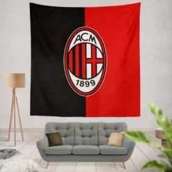 AC Milan Black and Red Football Club Logo Tapestry