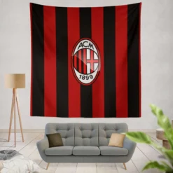 AC Milan Striped Design Football Logo Tapestry