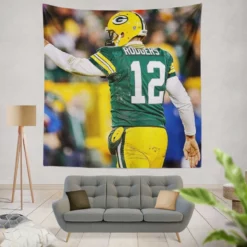 Aaron Rodgers Energetic NFL Player Tapestry