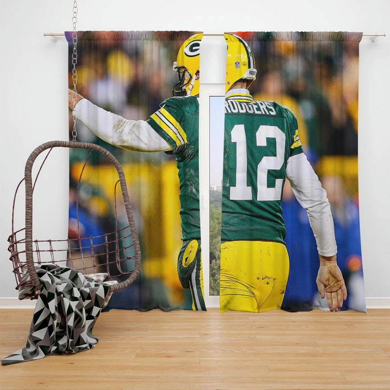 Aaron Rodgers Energetic NFL Player Window Curtain