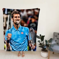 Active Serbian Tennis Player Novak Djokovic Fleece Blanket
