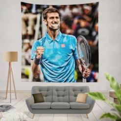 Active Serbian Tennis Player Novak Djokovic Tapestry