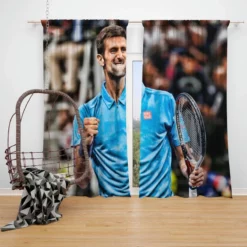 Active Serbian Tennis Player Novak Djokovic Window Curtain
