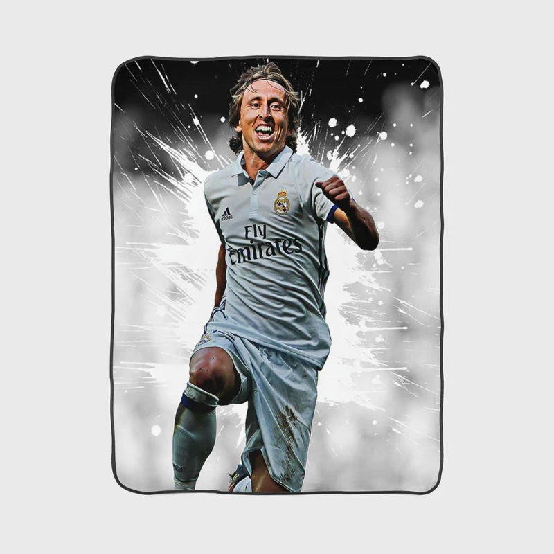 Active Soccer Player Luka Modric  Real Madrid Fleece Blanket 1