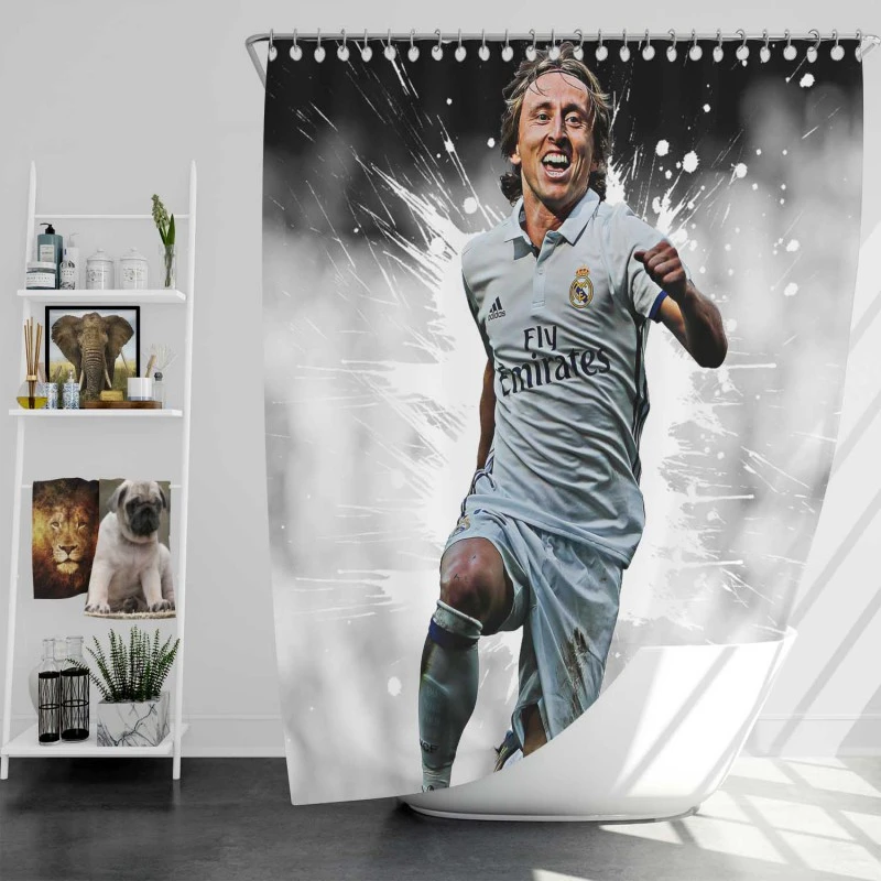 Active Soccer Player Luka Modric  Real Madrid Shower Curtain