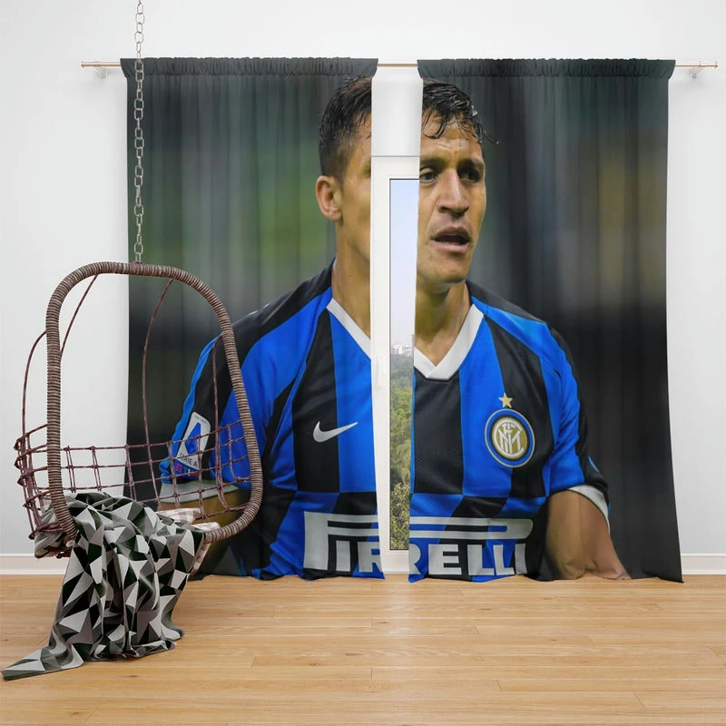 Alexis Sanchez Energetic Football Player Window Curtain