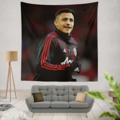 Alexis Sanchez Exellent Manchester United Football Player Tapestry