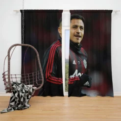 Alexis Sanchez Exellent Manchester United Football Player Window Curtain