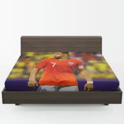 Alexis Sanchez Focused Chile Football Team Captain Fitted Sheet 1