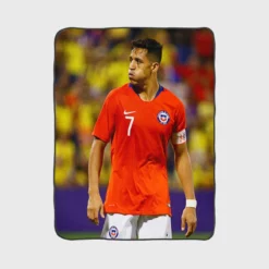 Alexis Sanchez Focused Chile Football Team Captain Fleece Blanket 1