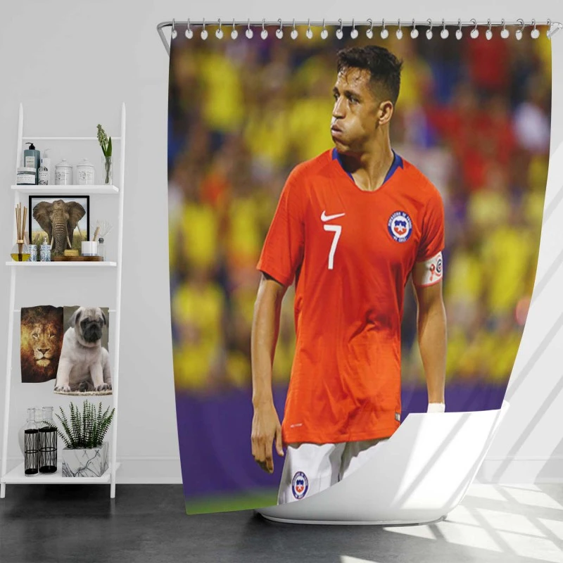 Alexis Sanchez Focused Chile Football Team Captain Shower Curtain