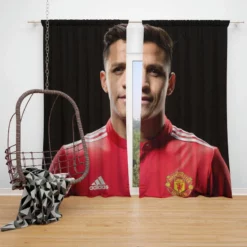 Alexis Sanchez Manchester United Forward Soccer Player Window Curtain