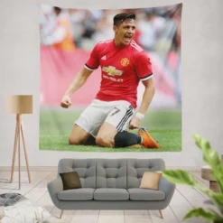 Alexis Sanchez Powerful Forward Football Player Tapestry