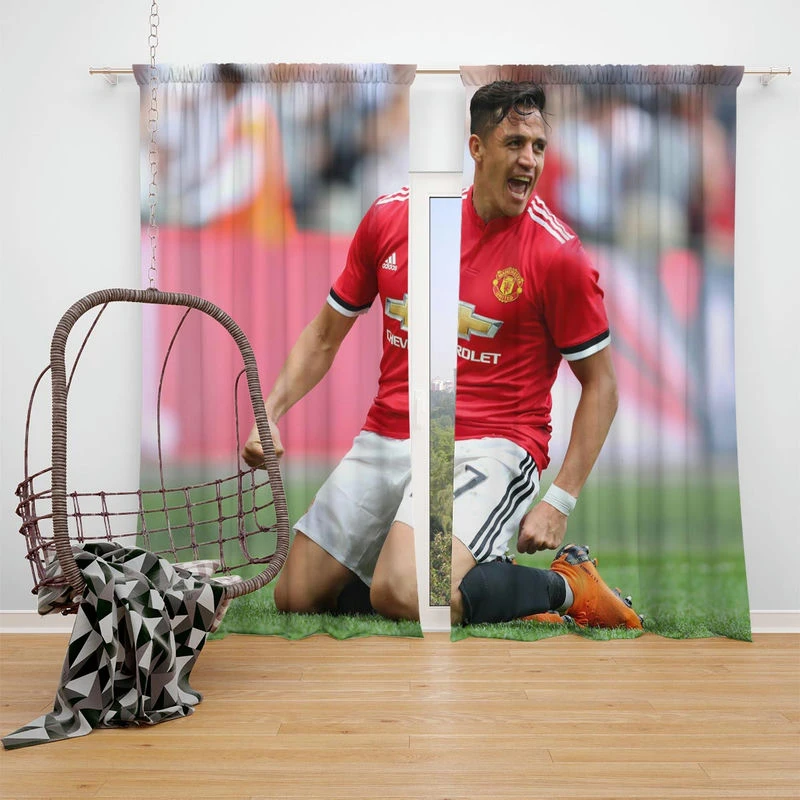 Alexis Sanchez Powerful Forward Football Player Window Curtain