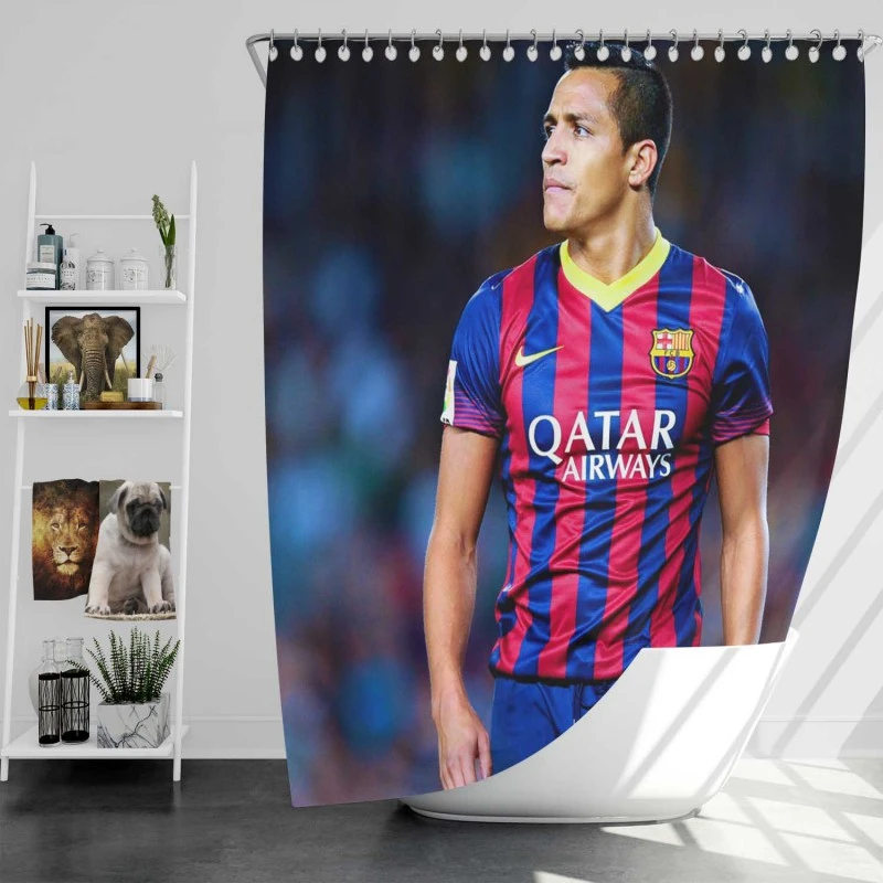 Alexis Sanchez in Barcelona Football Jersey Shower Curtain