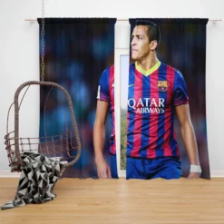 Alexis Sanchez in Barcelona Football Jersey Window Curtain