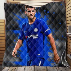 Alvaro Morata in Chelsea Football Club Quilt Blanket
