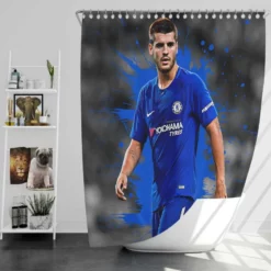 Alvaro Morata in Chelsea Football Club Shower Curtain