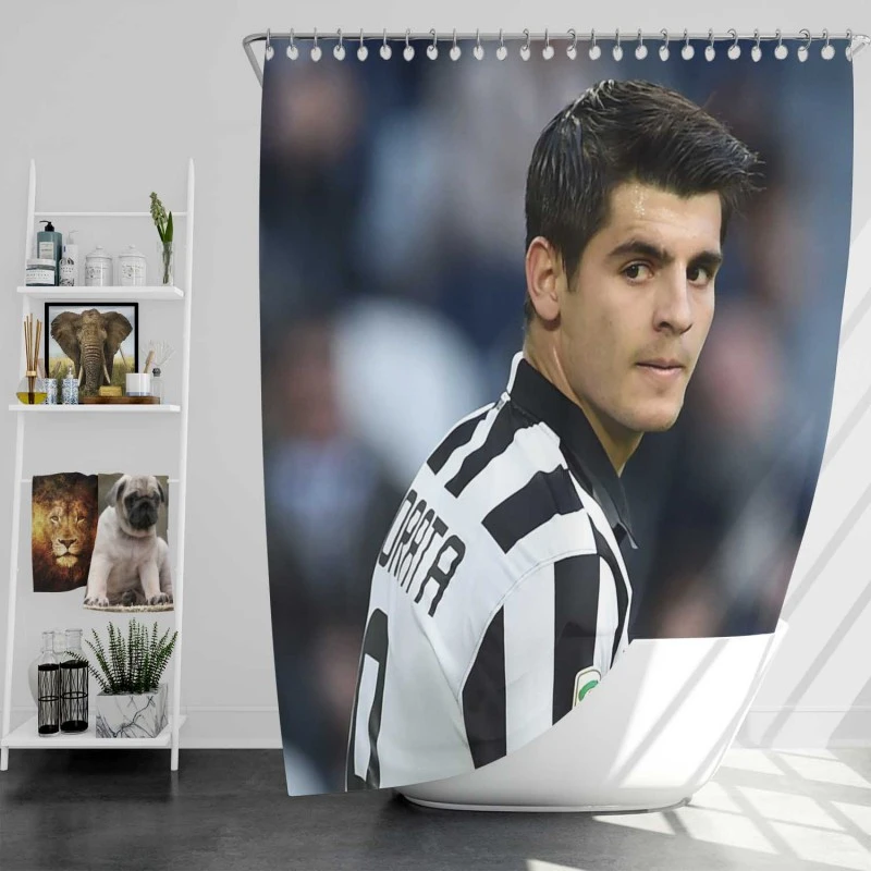 Alvaro Morata in Juventus Jersey Shower Curtain