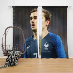 Antoine Griezmann In France National Football Jersey Window Curtain