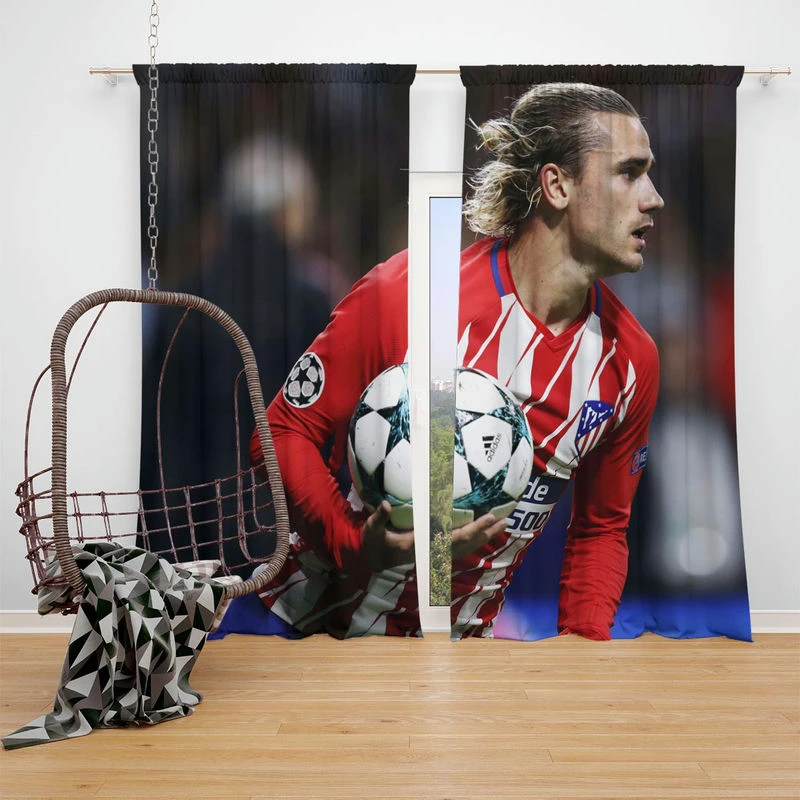 Antoine Griezmann in Atlatico Madrid Jersey Window Curtain