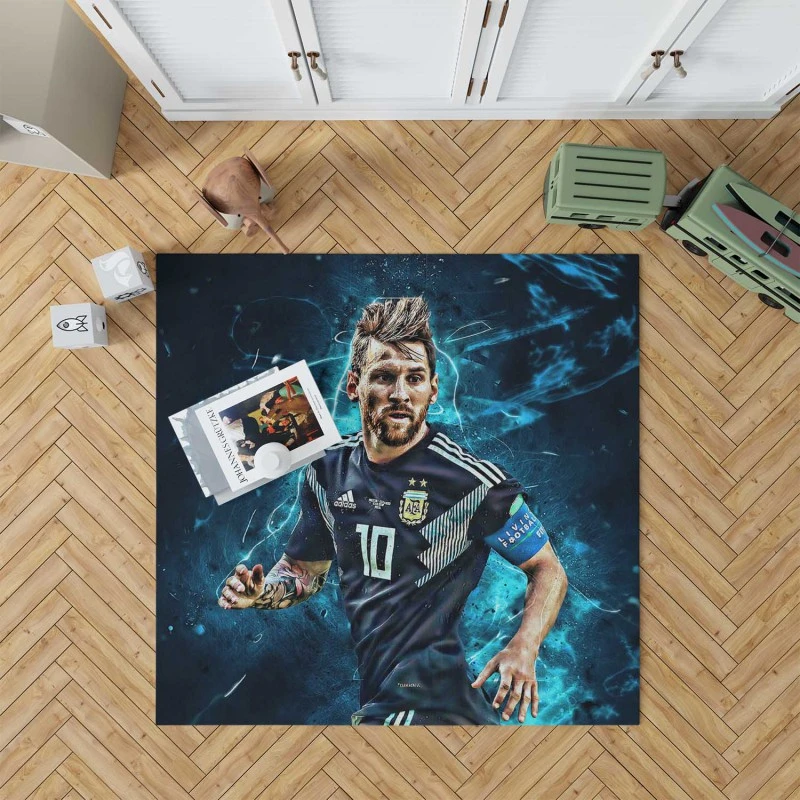 Athletic Soccer Player Lionel Messi Rug