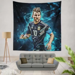 Athletic Soccer Player Lionel Messi Tapestry