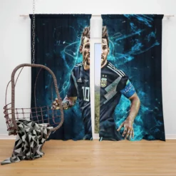 Athletic Soccer Player Lionel Messi Window Curtain