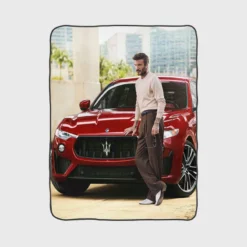 Awesome David Beckham with Red Car Fleece Blanket 1