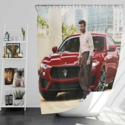 Awesome David Beckham with Red Car Shower Curtain