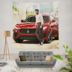 Awesome David Beckham with Red Car Tapestry