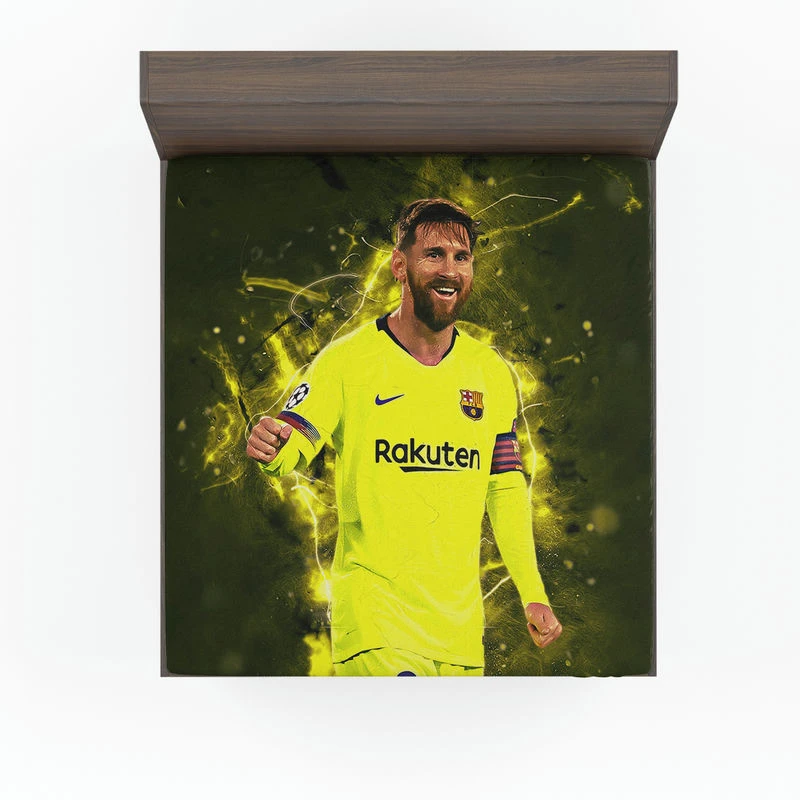 Barca Yellow Jersey Football Player Lionel Messi Fitted Sheet