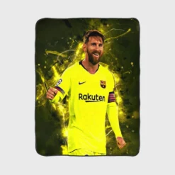 Barca Yellow Jersey Football Player Lionel Messi Fleece Blanket 1