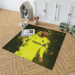 Barca Yellow Jersey Football Player Lionel Messi Rug 1