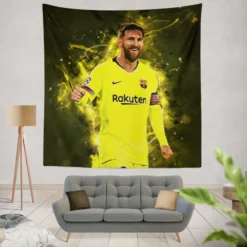 Barca Yellow Jersey Football Player Lionel Messi Tapestry