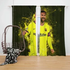 Barca Yellow Jersey Football Player Lionel Messi Window Curtain