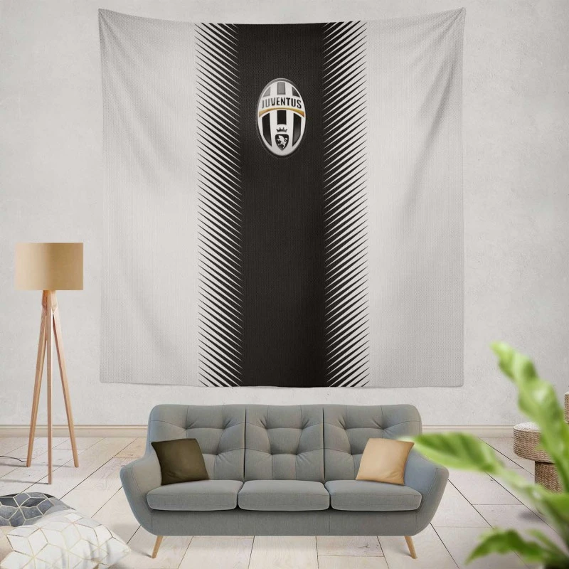 Black and White JuveSoccer Club Logo Tapestry