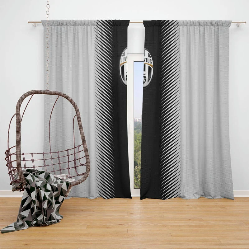 Black and White JuveSoccer Club Logo Window Curtain