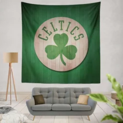 Boston Celtics Wood Design NBA Basketball Club Logo Tapestry