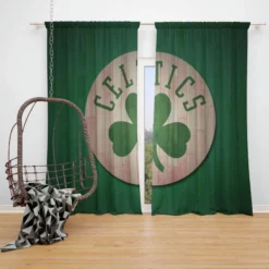 Boston Celtics Wood Design NBA Basketball Club Logo Window Curtain