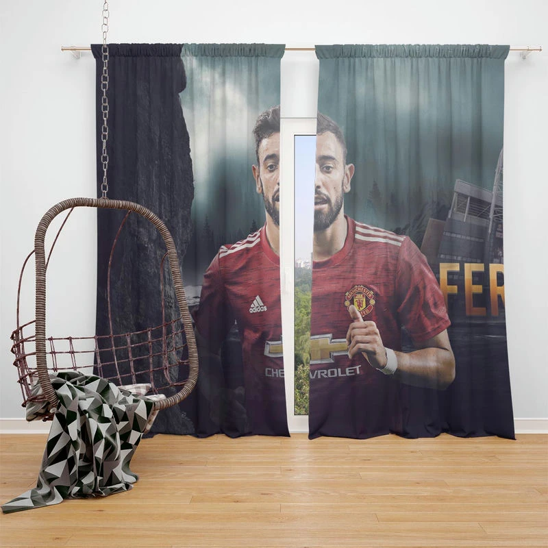 Bruno Fernandes Manchester United Midfield Football Player Window Curtain