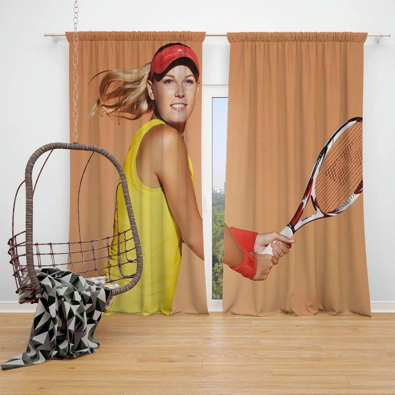Caroline Wozniacki Energetic Danish Tennis Player Window Curtain