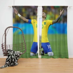 Celebrated Football Player Neymar Window Curtain