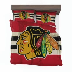 Chicago Blackhawks Striped Design Hockey Logo Bedding Set 1