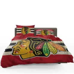 Chicago Blackhawks Striped Design Hockey Logo Bedding Set