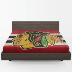 Chicago Blackhawks Striped Design Hockey Logo Fitted Sheet 1