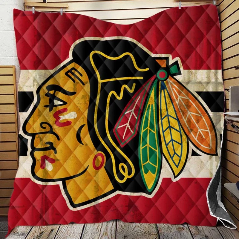 Chicago Blackhawks Striped Design Hockey Logo Quilt Blanket
