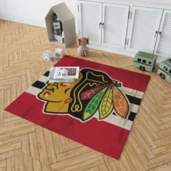 Chicago Blackhawks Striped Design Hockey Logo Rug 1