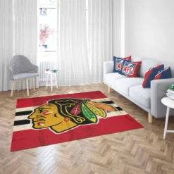 Chicago Blackhawks Striped Design Hockey Logo Rug 2